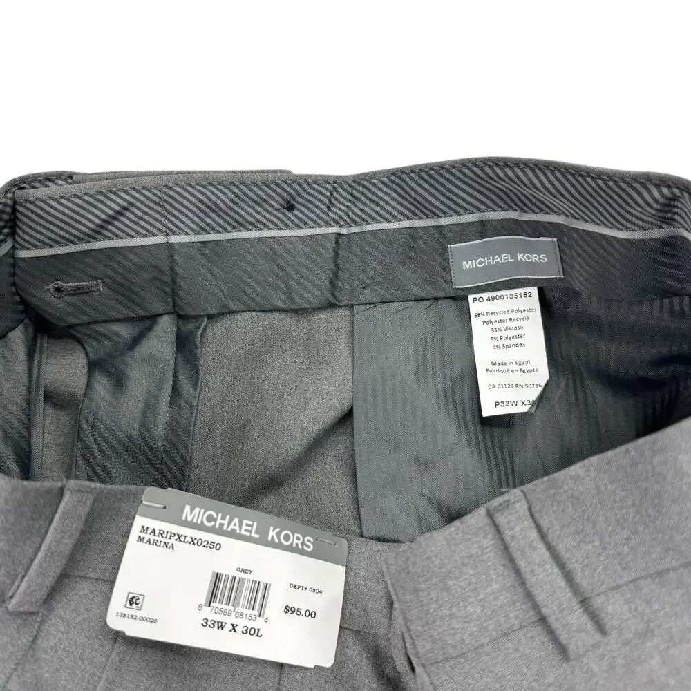 Michael Kors Mens Pleated Cuffed Solid Classic Fit Stretch Pants Gray 33x30